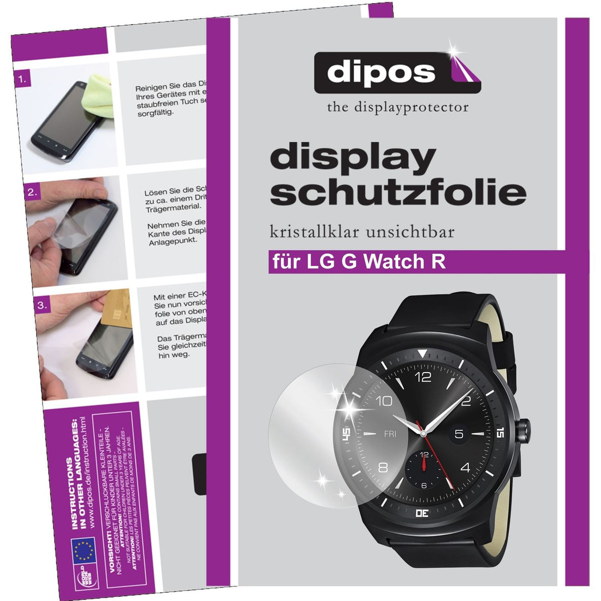 Klare Displayschutzfolie von dipos passend für G Watch R LG, präziser Zuschnitt und blasenfrei montiert
