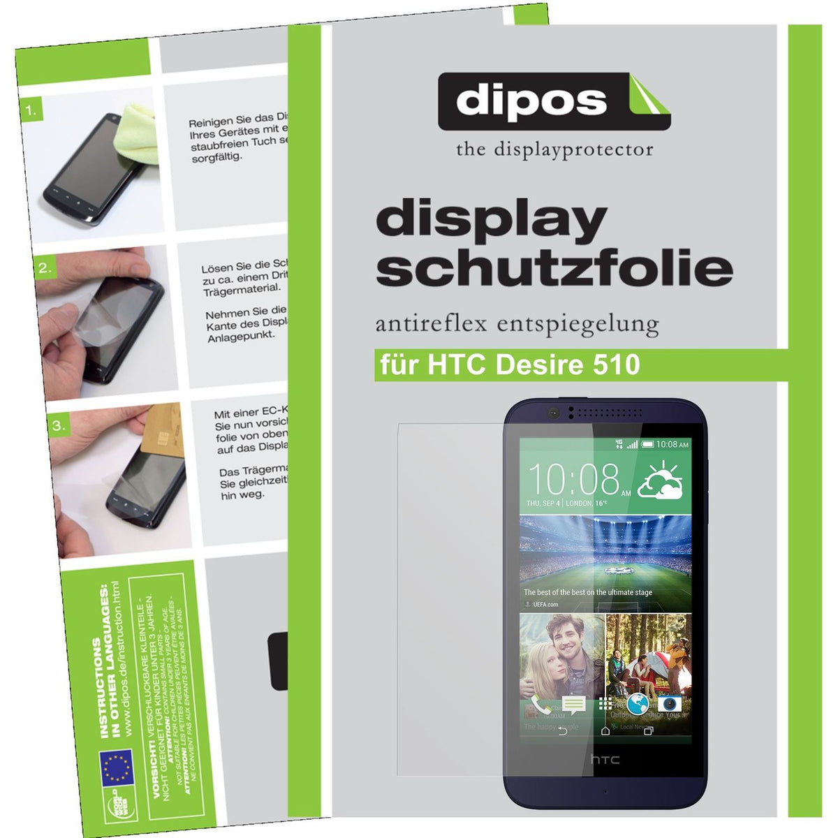 Matte Displayschutzfolie von dipos passend für Desire 510 HTC, präziser Zuschnitt und blasenfrei montiert