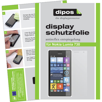 Matte Displayschutzfolie von dipos passend für Lumia 730 / 735 Nokia, präziser Zuschnitt und blasenfrei montiert