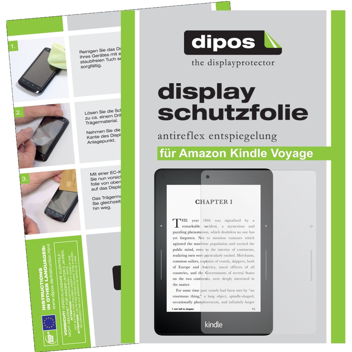 Matte Displayschutzfolie von dipos passend für kindle voyage Amazon, präziser Zuschnitt und blasenfrei montiert