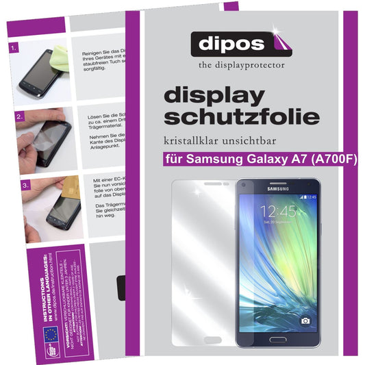 Klare Displayschutzfolie von dipos passend für Galaxy A7 (SM-700) Samsung, präziser Zuschnitt und blasenfrei montiert