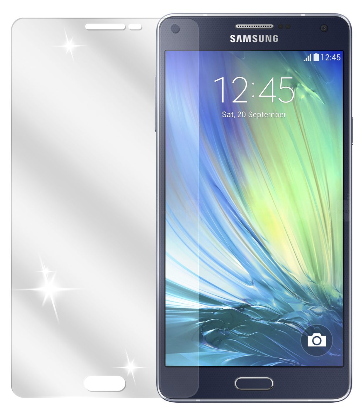 Galaxy A7 (SM-700)Samsung mit aufgebrachter dipos Displayschutzfolie, glasklare Darstellung ohne Einschränkungen