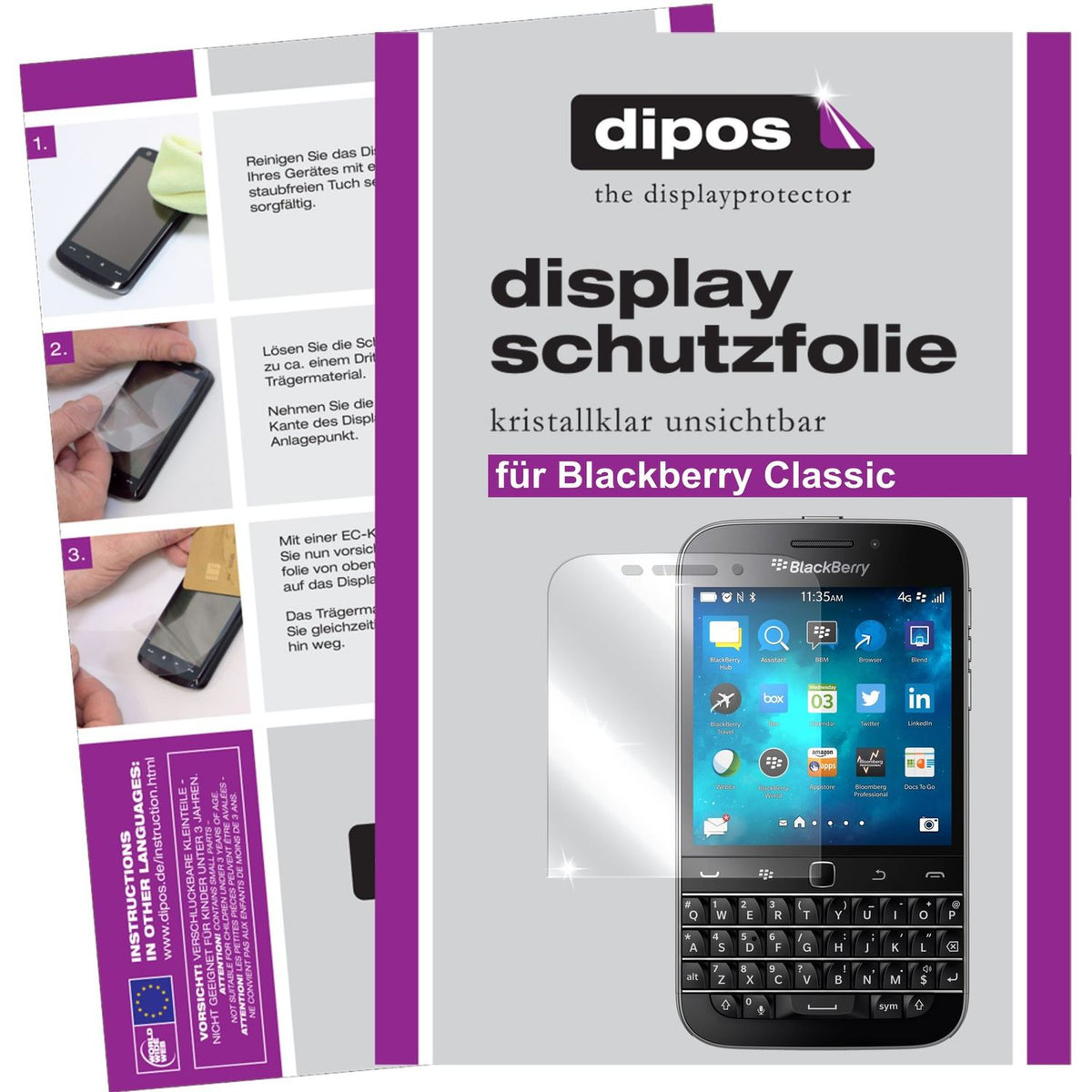 Klare Displayschutzfolie von dipos passend für Classic Blackberry, präziser Zuschnitt und blasenfrei montiert