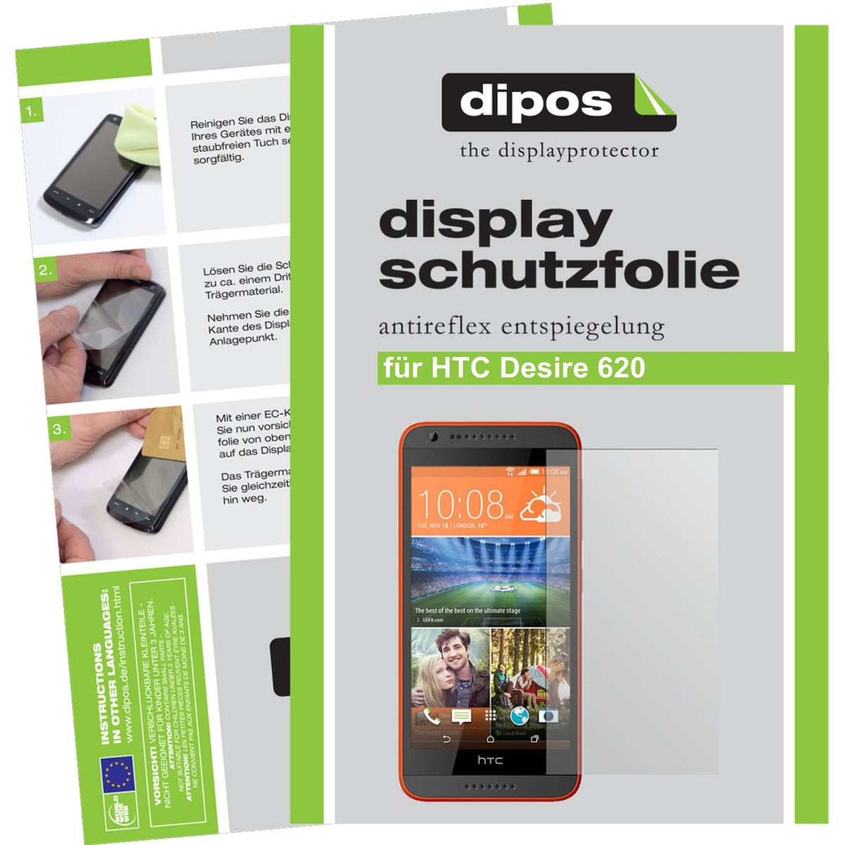 Matte Displayschutzfolie von dipos passend für Desire 620 HTC, präziser Zuschnitt und blasenfrei montiert
