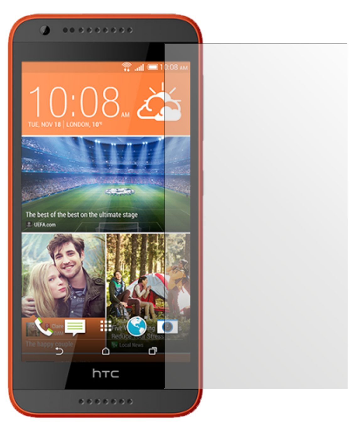 Desire 620HTC mit aufgebrachter dipos Displayschutzfolie, die lästige Fingerabdrücke minimiert