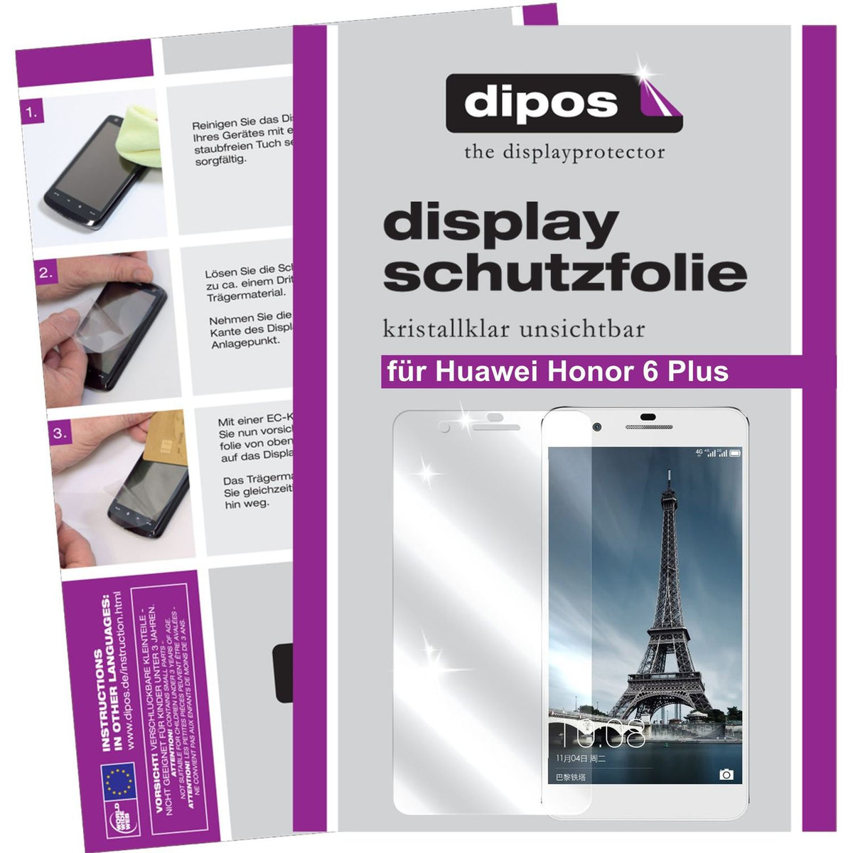 Klare Displayschutzfolie von dipos passend für Honor 6 Plus Huawei, präziser Zuschnitt und blasenfrei montiert