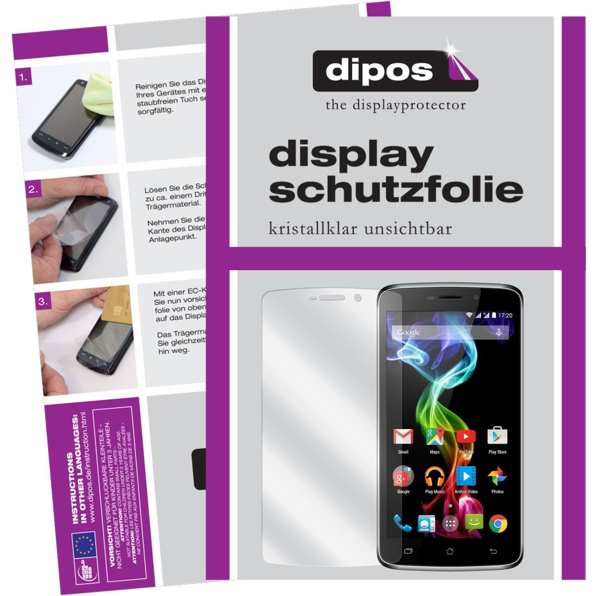 Klare Displayschutzfolie von dipos passend für 52 Platinum Archos, präziser Zuschnitt und blasenfrei montiert