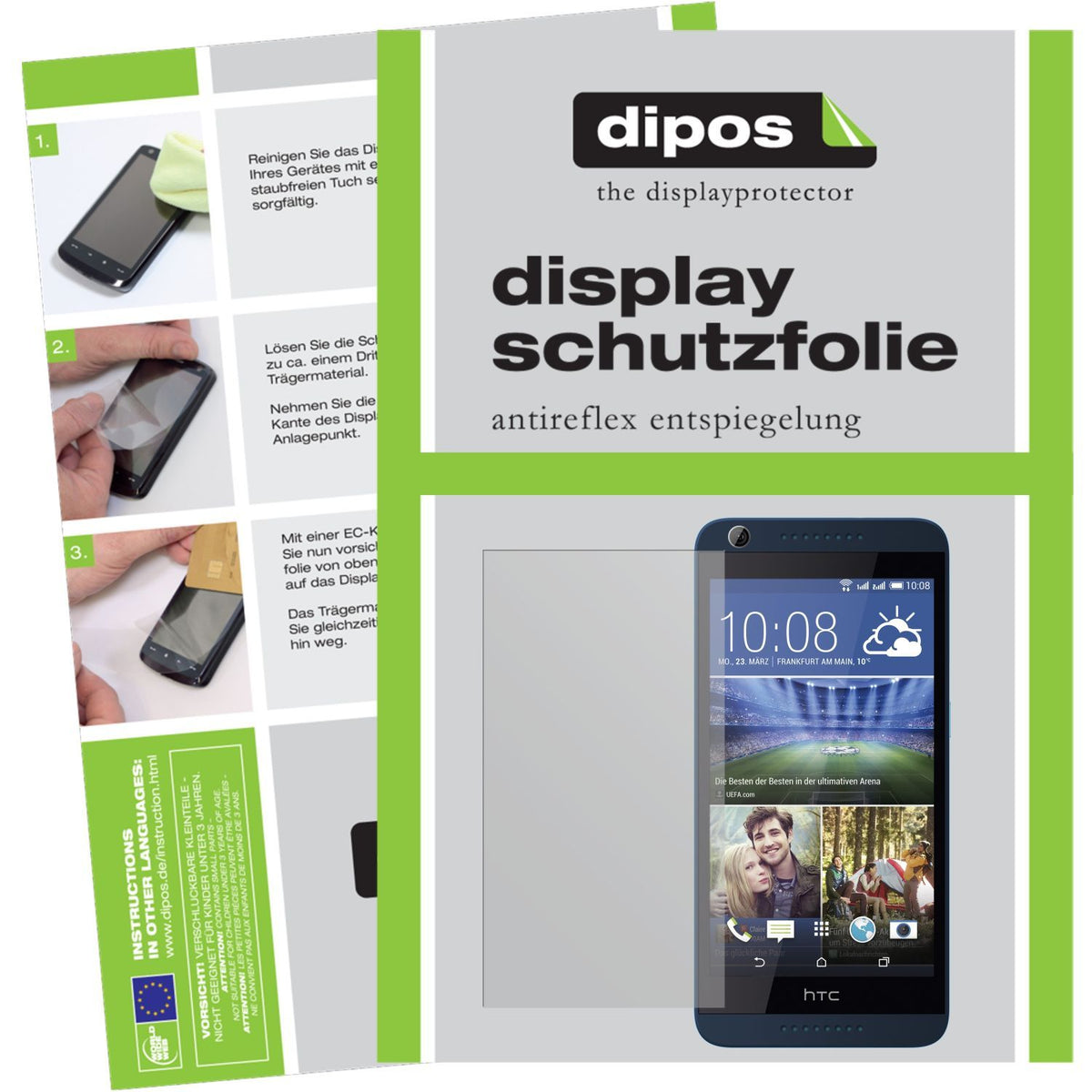 Matte Displayschutzfolie von dipos passend für Desire 626G HTC, präziser Zuschnitt und blasenfrei montiert