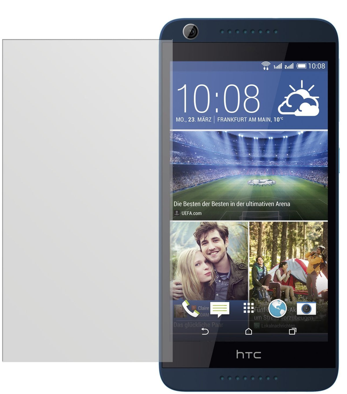 Desire 626GHTC mit aufgebrachter dipos Displayschutzfolie, die lästige Fingerabdrücke minimiert