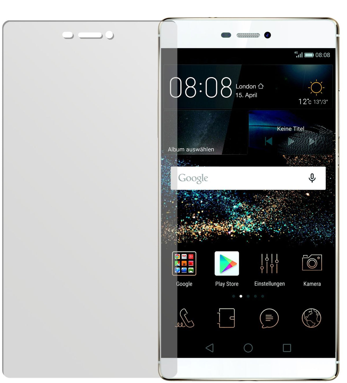 Ascend P8Huawei mit aufgebrachter dipos Displayschutzfolie, die lästige Fingerabdrücke minimiert