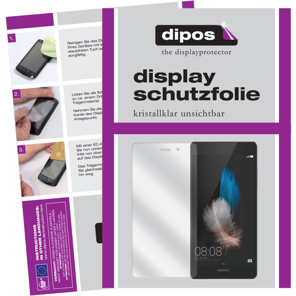 Klare Displayschutzfolie von dipos passend für Ascend P8 Lite Huawei, präziser Zuschnitt und blasenfrei montiert