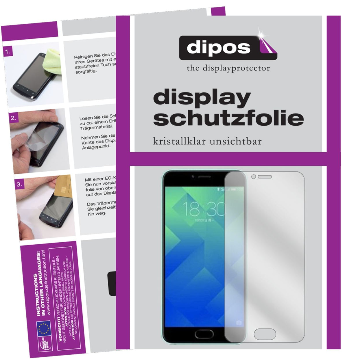 Klare Displayschutzfolie von dipos passend für Meizu M5 Note, präziser Zuschnitt und blasenfrei montiert