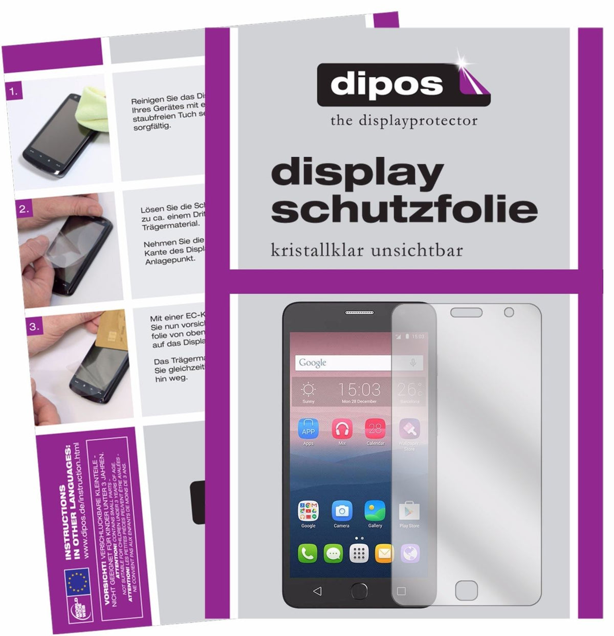 Klare Displayschutzfolie von dipos passend für Alcatel Pop Star, präziser Zuschnitt und blasenfrei montiert