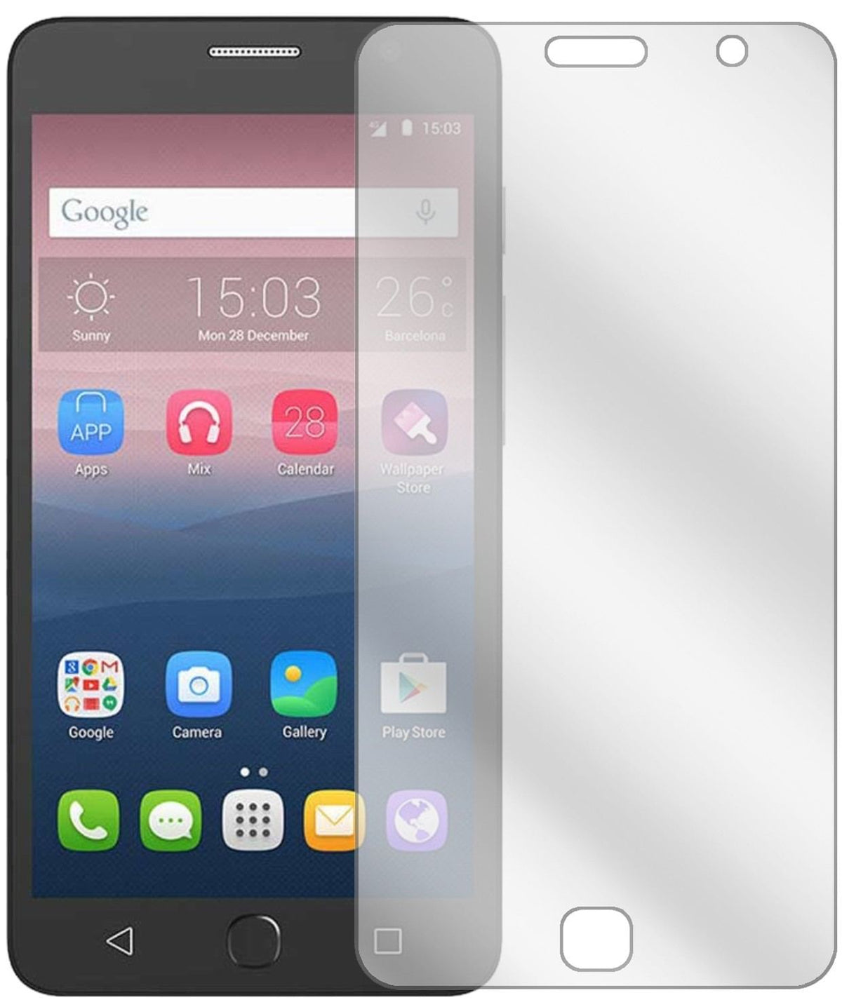 AlcatelPop Star mit aufgebrachter dipos Displayschutzfolie, glasklare Darstellung ohne Einschränkungen