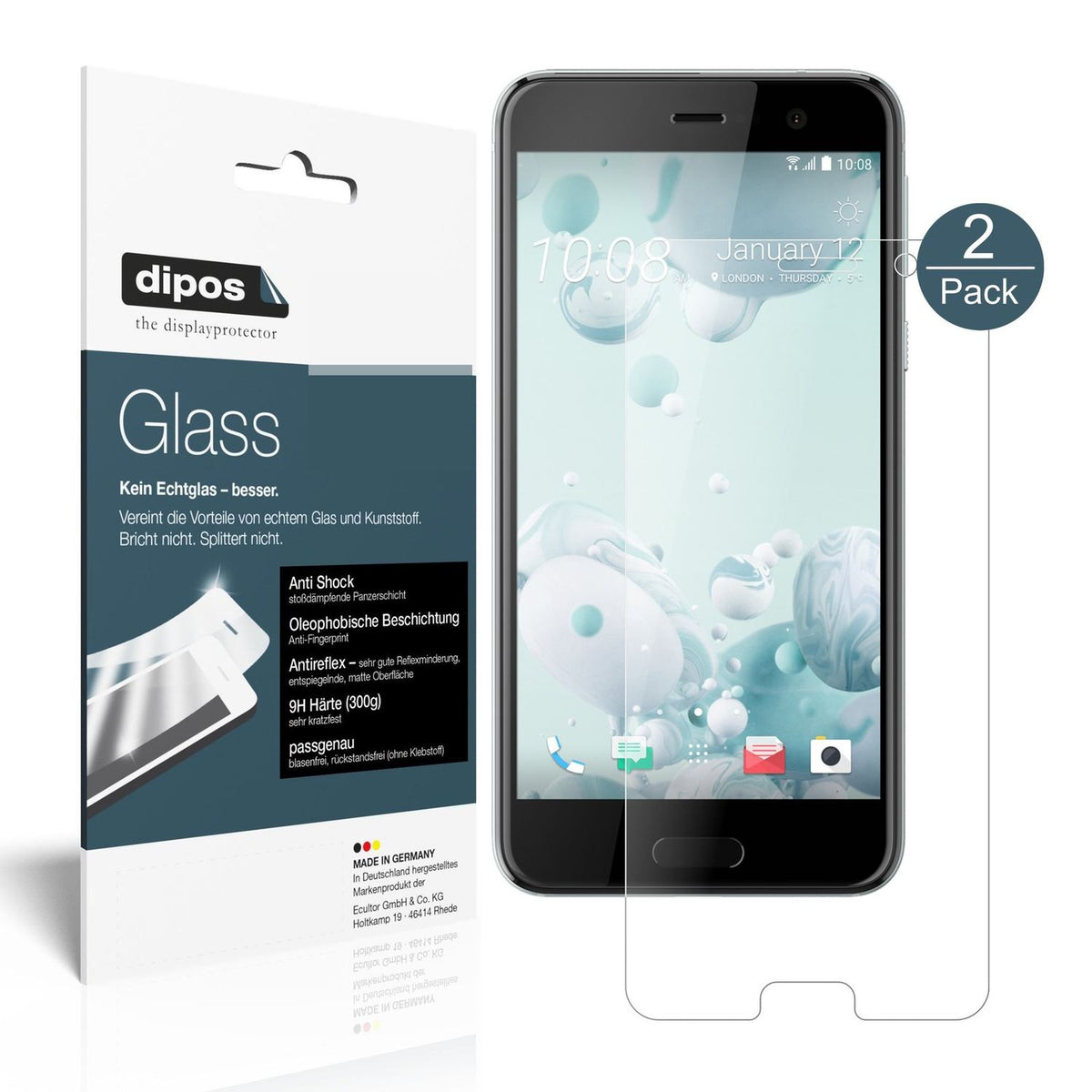 Matte Displayschutzfolie von dipos passend für HTC U Play, 9H kratzfest und blasenfrei montiert