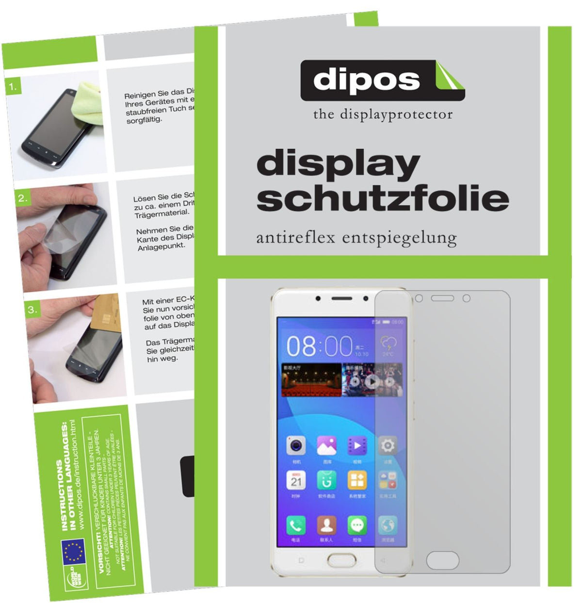 Matte Displayschutzfolie von dipos passend für Gionee F5, präziser Zuschnitt und blasenfrei montiert