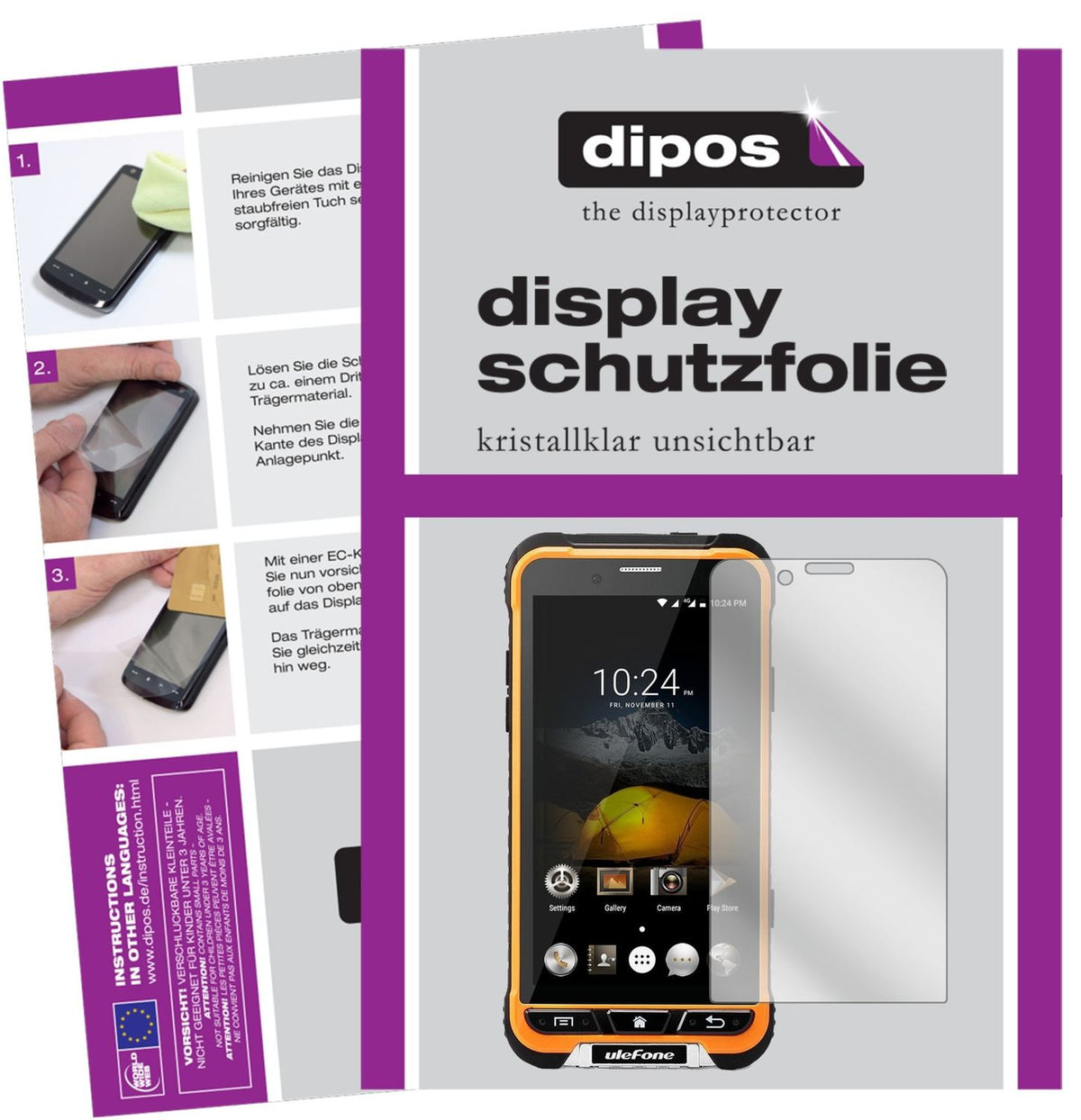 Klare Displayschutzfolie von dipos passend für Ulefone Armor, präziser Zuschnitt und blasenfrei montiert
