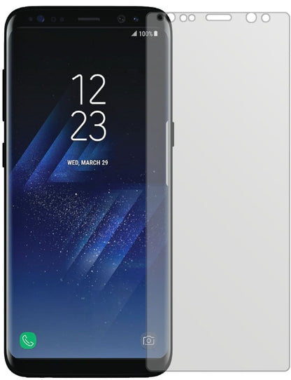 SamsungGalaxy S8 mit aufgebrachter dipos Displayschutzfolie, die lästige Fingerabdrücke minimiert