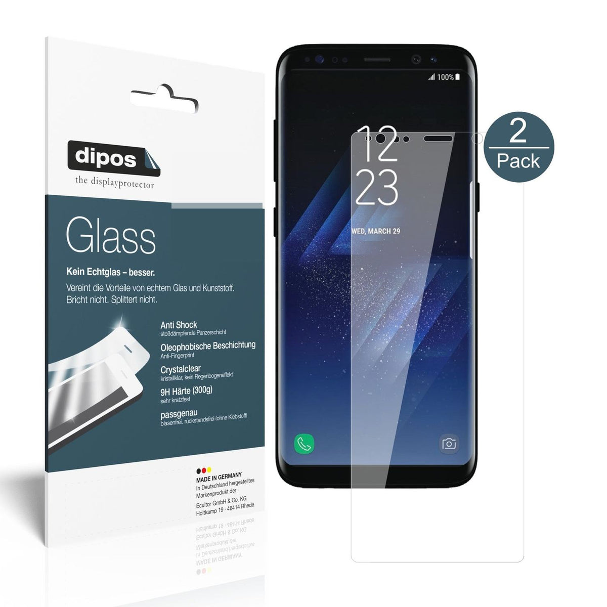 Klare Displayschutzfolie von dipos passend für Samsung Galaxy S8, 9H kratzfest und blasenfrei montiert