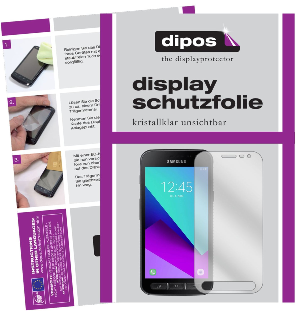 Klare Displayschutzfolie von dipos passend für Samsung Galaxy Xcover 4, präziser Zuschnitt und blasenfrei montiert