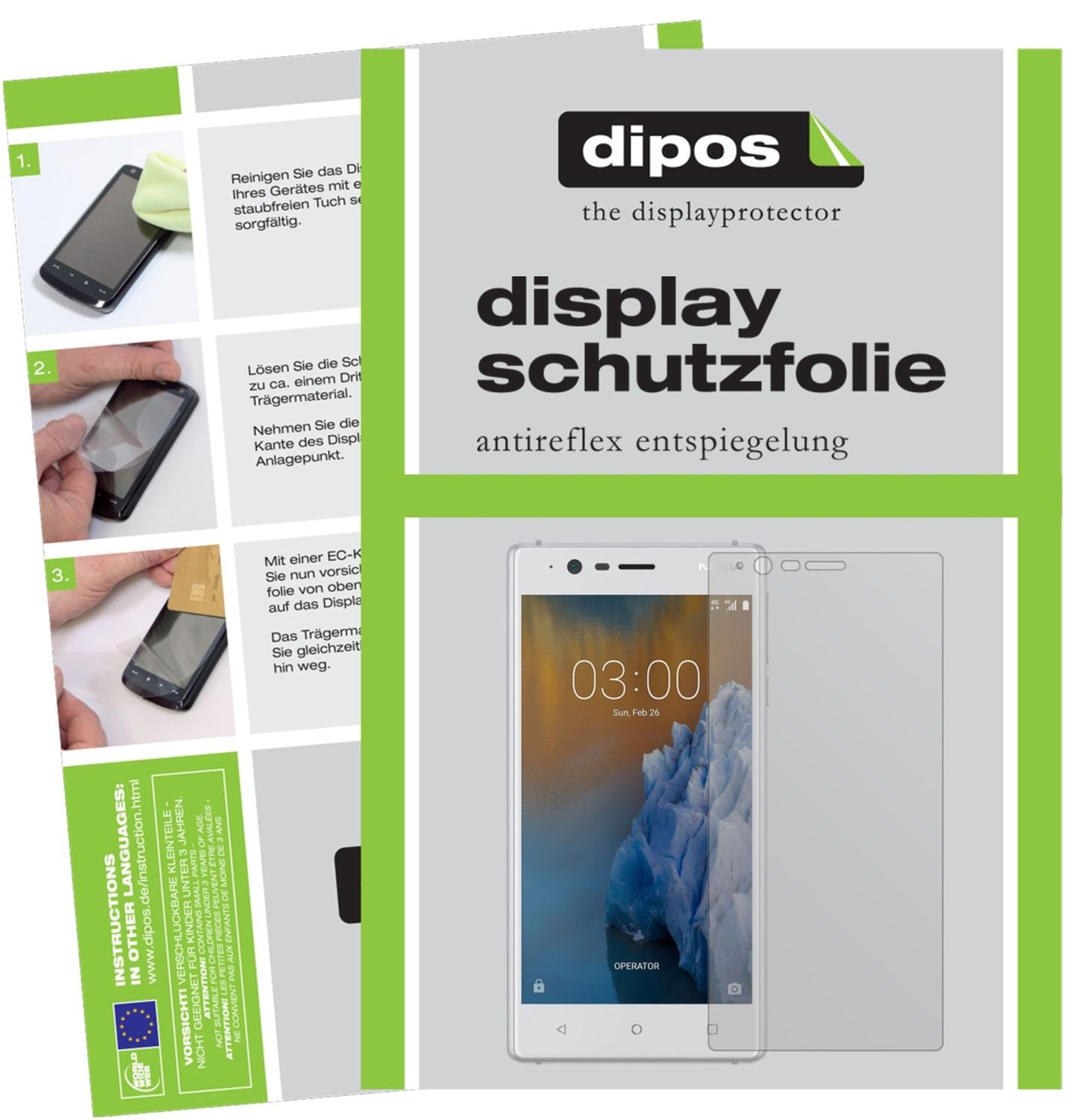 Matte Displayschutzfolie von dipos passend für Nokia 3, präziser Zuschnitt und blasenfrei montiert