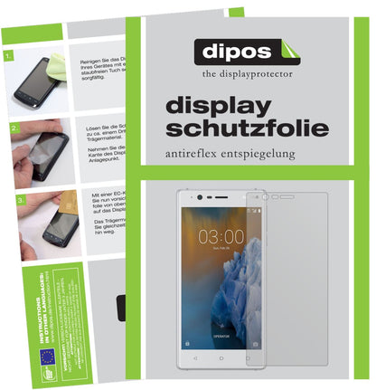Matte Displayschutzfolie von dipos passend für Nokia 3, präziser Zuschnitt und blasenfrei montiert