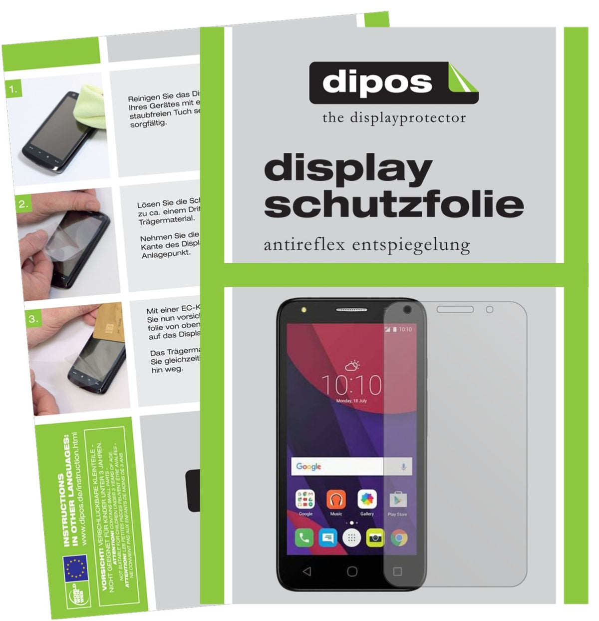 Matte Displayschutzfolie von dipos passend für Alcatel Pixi 4, präziser Zuschnitt und blasenfrei montiert
