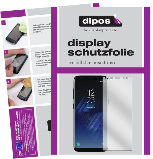 Klare Displayschutzfolie von dipos passend für Samsung Galaxy S8 Plus, präziser Zuschnitt und blasenfrei montiert