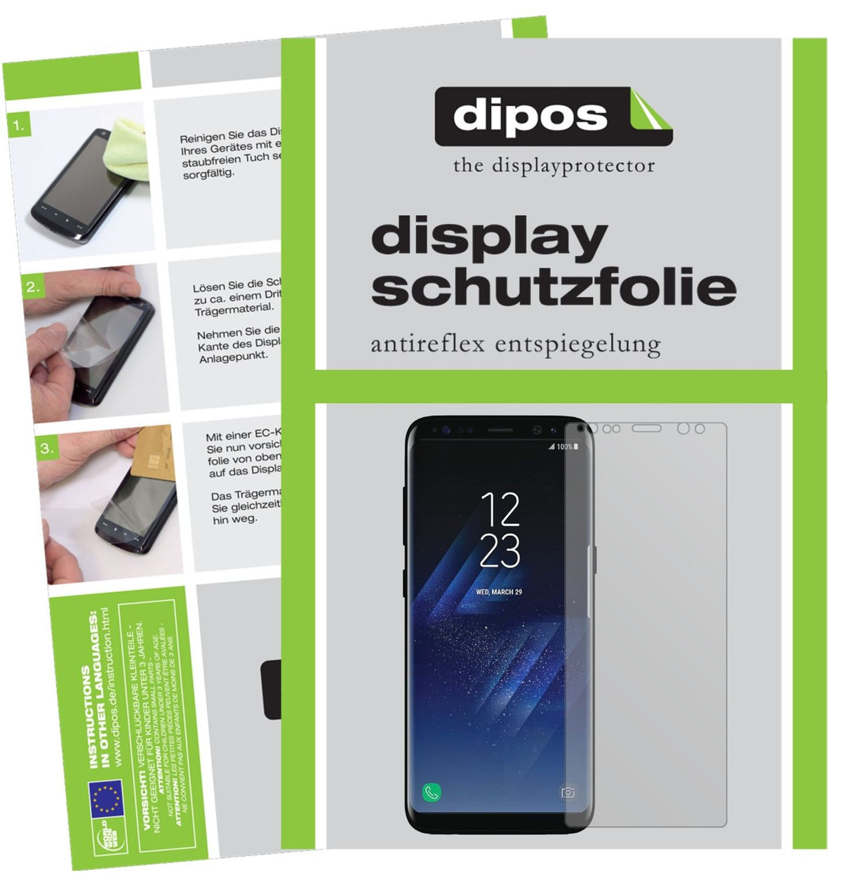 Matte Displayschutzfolie von dipos passend für Samsung Galaxy S8 Plus, präziser Zuschnitt und blasenfrei montiert