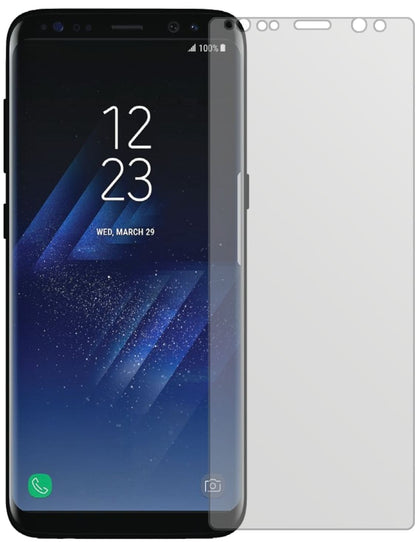 SamsungGalaxy S8 Plus mit aufgebrachter dipos Displayschutzfolie, die lästige Fingerabdrücke minimiert