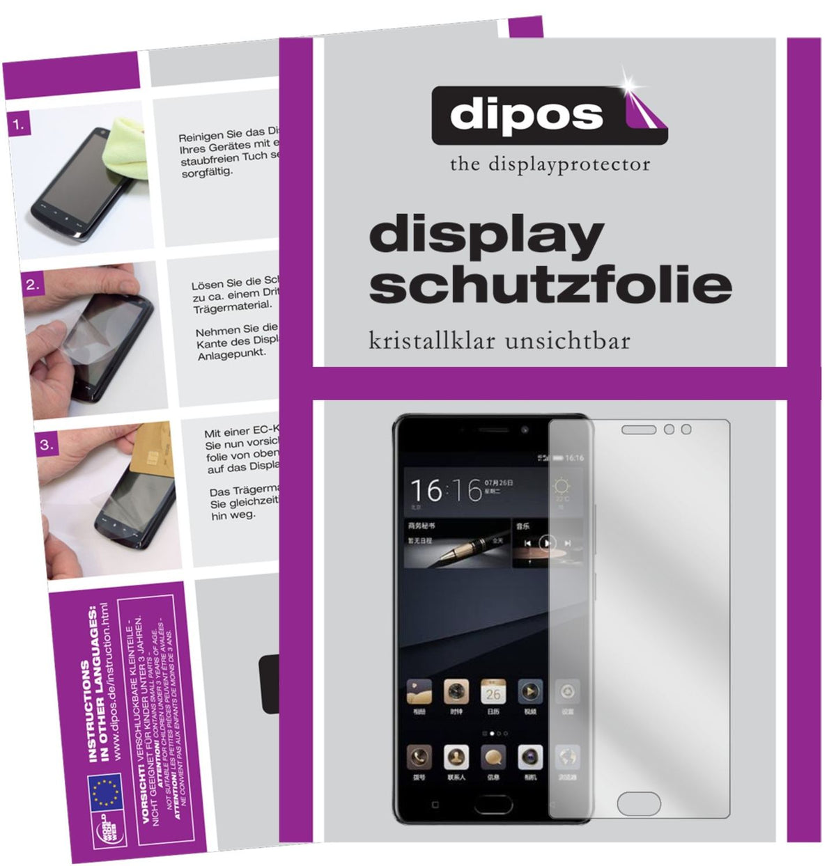 Klare Displayschutzfolie von dipos passend für Gionee M6S Plus, präziser Zuschnitt und blasenfrei montiert