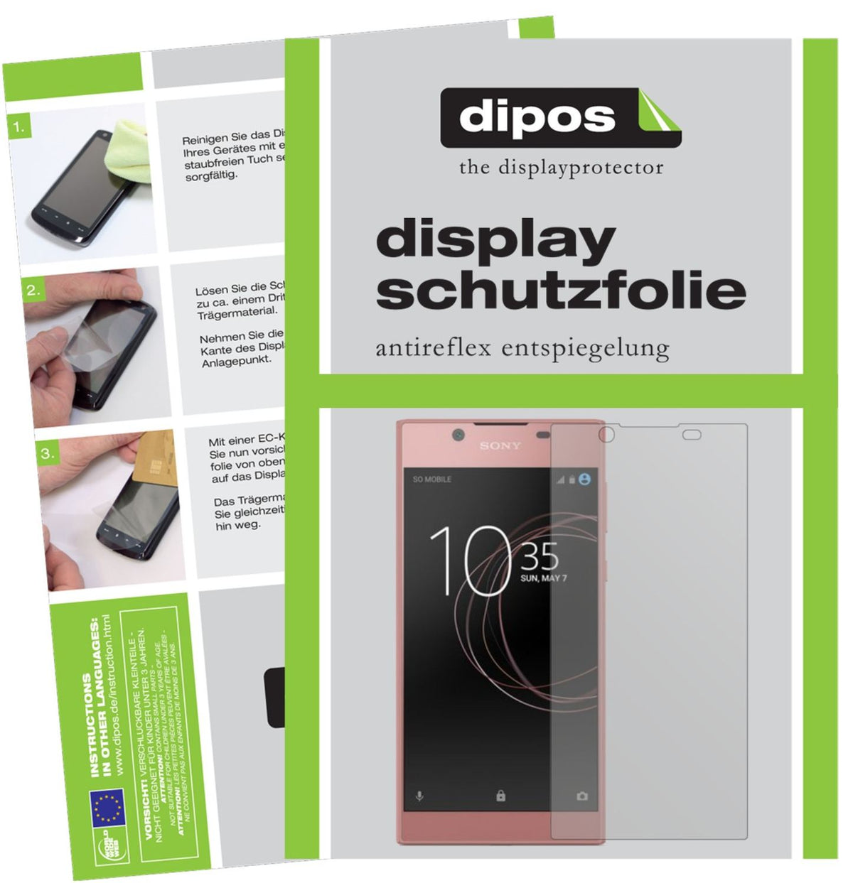 Matte Displayschutzfolie von dipos passend für Sony Xperia L1, präziser Zuschnitt und blasenfrei montiert