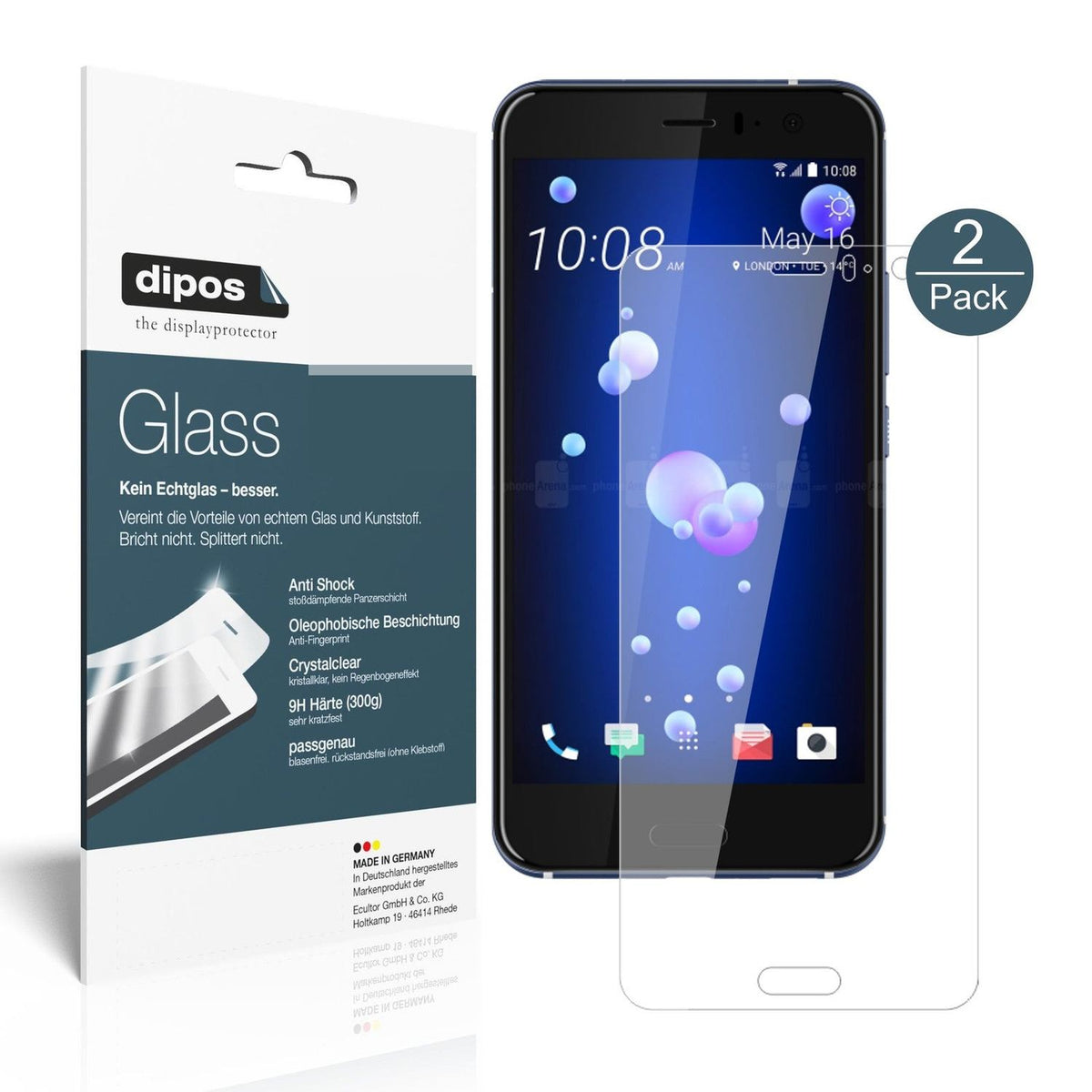 2x 9H Schutzfolie für HTC U11 Panzerfolie (1x Vorderseite + 1x Rückseite)