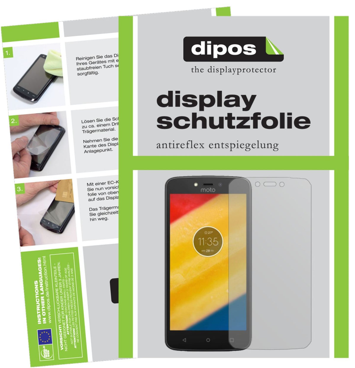 Matte Displayschutzfolie von dipos passend für Lenovo Moto C, präziser Zuschnitt und blasenfrei montiert