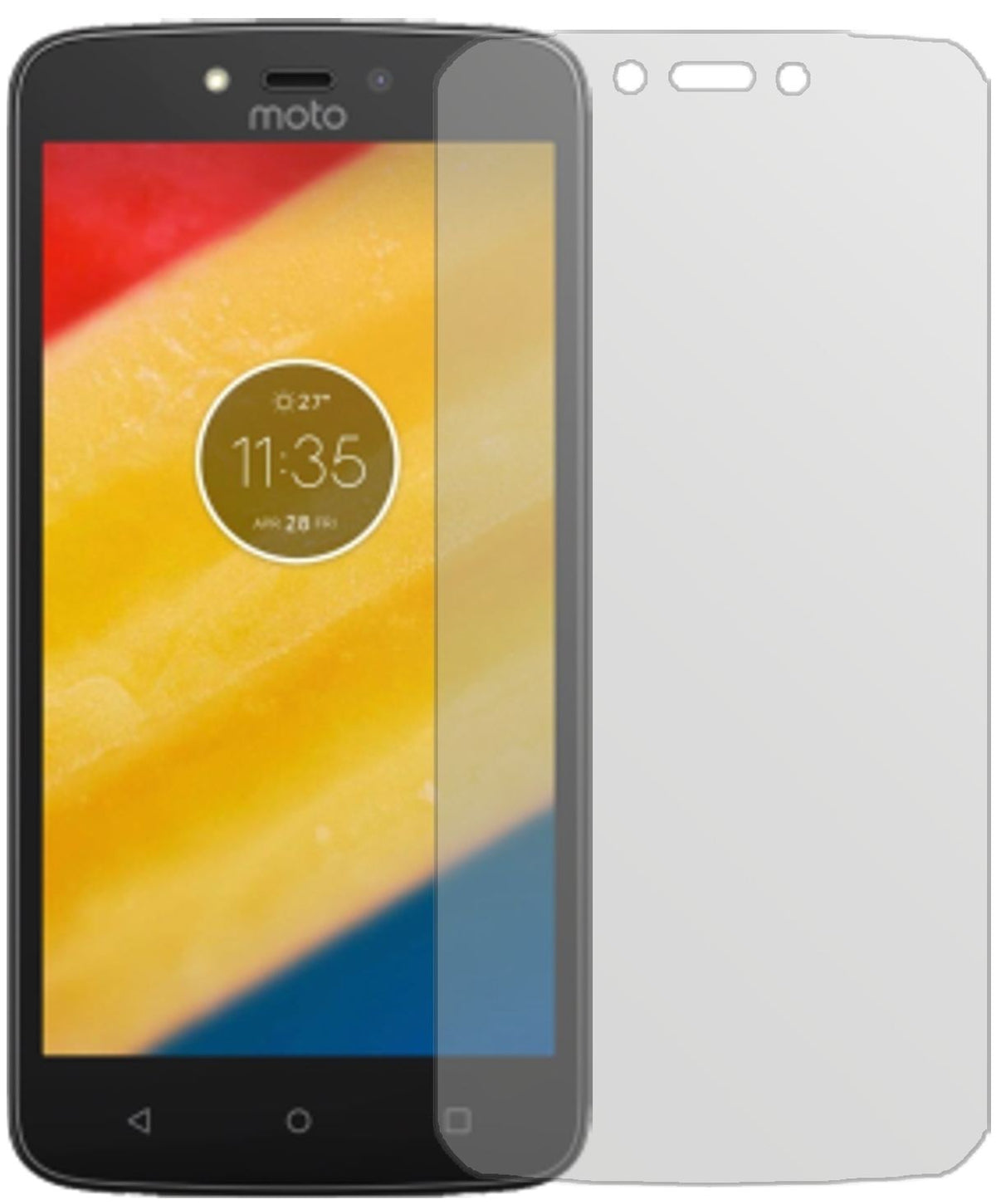 LenovoMoto C mit aufgebrachter dipos Displayschutzfolie, die lästige Fingerabdrücke minimiert