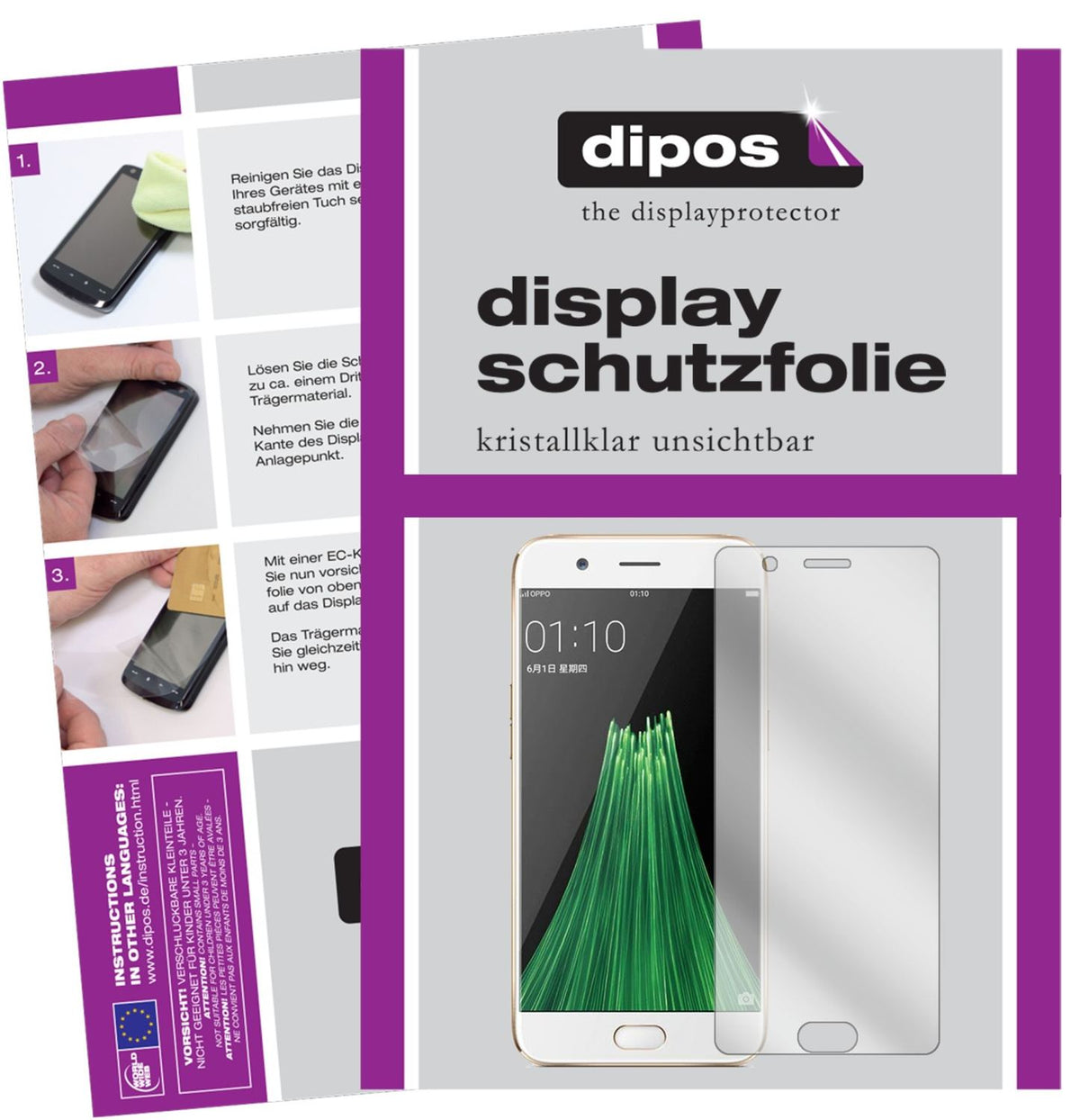 Klare Displayschutzfolie von dipos passend für Oppo R11, präziser Zuschnitt und blasenfrei montiert