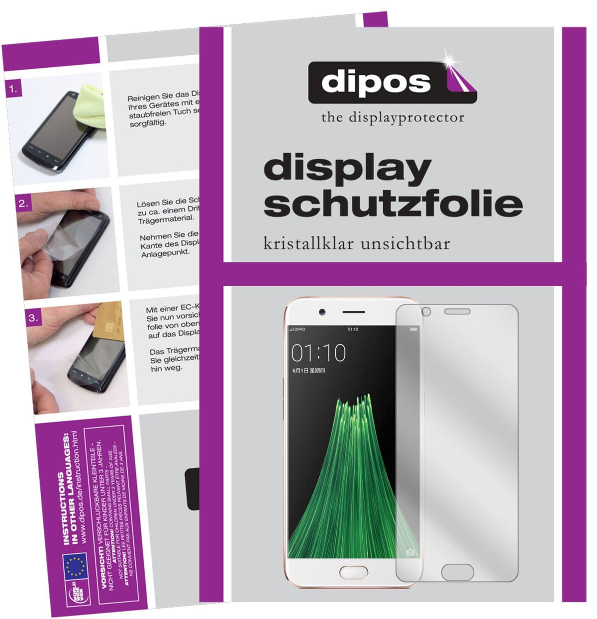 Klare Displayschutzfolie von dipos passend für Oppo R11 Plus, präziser Zuschnitt und blasenfrei montiert