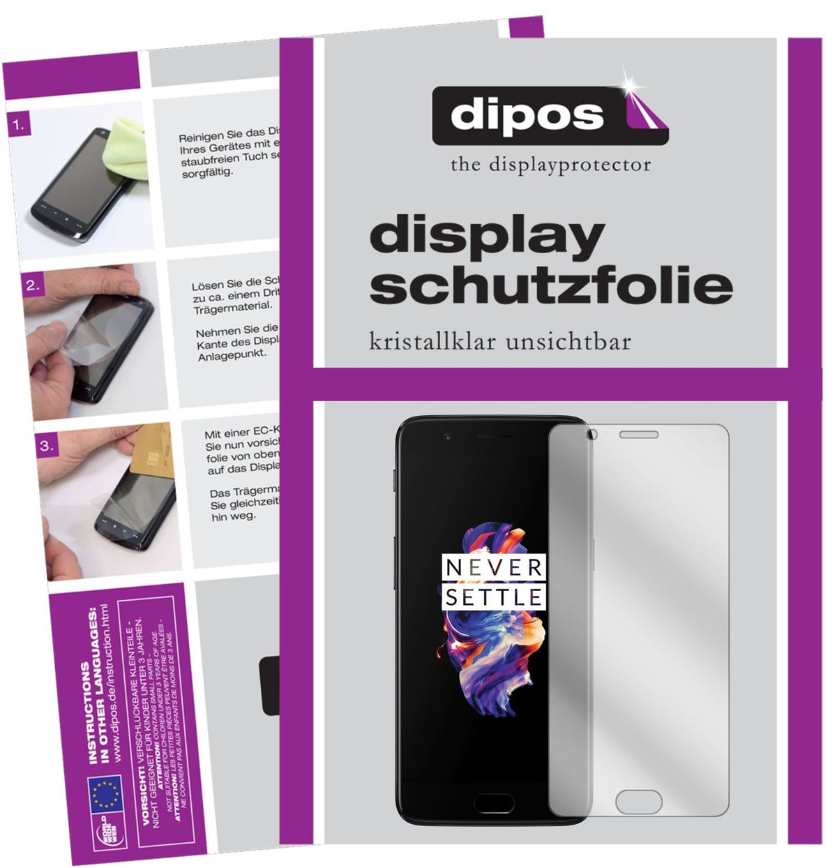 Klare Displayschutzfolie von dipos passend für OnePlus 5, präziser Zuschnitt und blasenfrei montiert