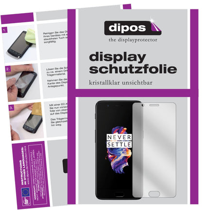 Klare Displayschutzfolie von dipos passend für OnePlus 5, präziser Zuschnitt und blasenfrei montiert