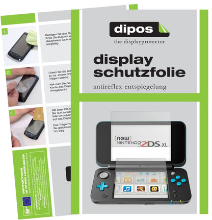 Matte Displayschutzfolie von dipos passend für Nintendo 2DS XL, präziser Zuschnitt und blasenfrei montiert