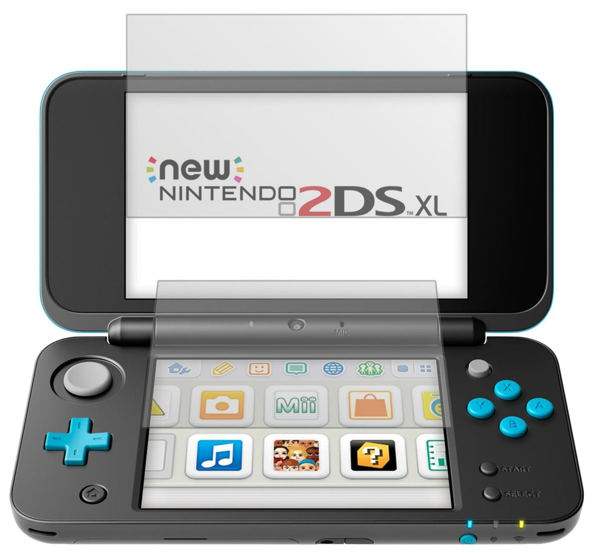 Nintendo2DS XL mit aufgebrachter dipos Displayschutzfolie, die lästige Fingerabdrücke minimiert