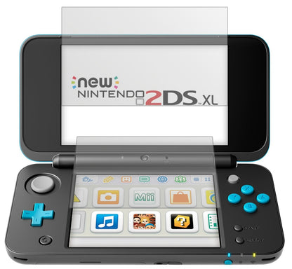 Nintendo2DS XL mit aufgebrachter dipos Displayschutzfolie, die lästige Fingerabdrücke minimiert