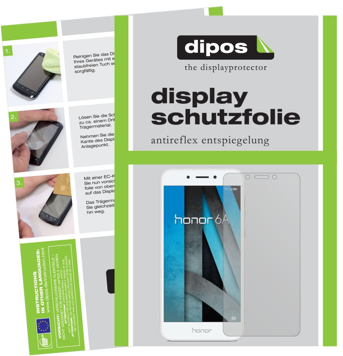 Matte Displayschutzfolie von dipos passend für Huawei Honor 6A, präziser Zuschnitt und blasenfrei montiert