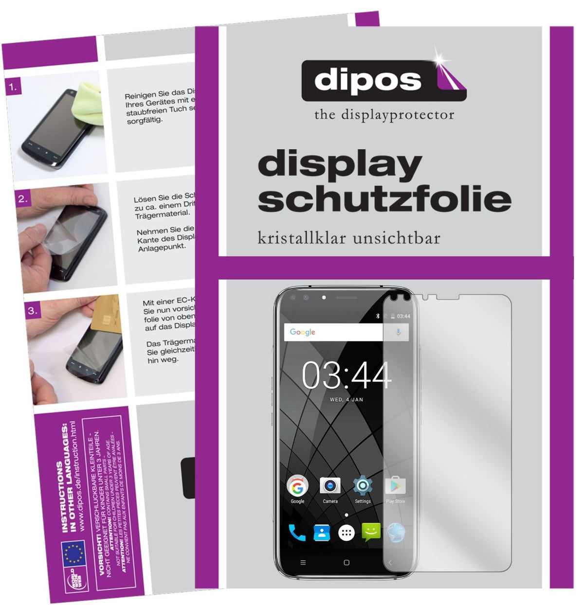 Klare Displayschutzfolie von dipos passend für Oukitel U22 (5,5 Zoll), präziser Zuschnitt und blasenfrei montiert