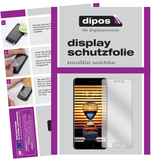 Klare Displayschutzfolie von dipos passend für Meizu Pro 7, präziser Zuschnitt und blasenfrei montiert