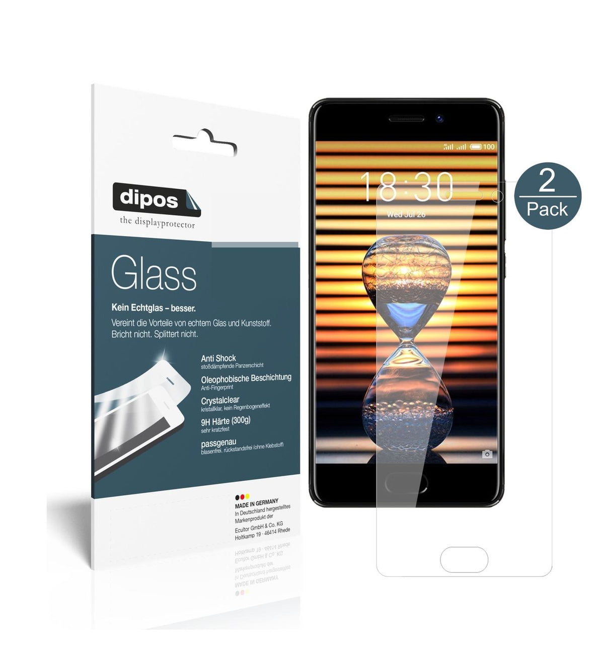 Klare Displayschutzfolie von dipos passend für Meizu Pro 7 Plus, 9H kratzfest und blasenfrei montiert