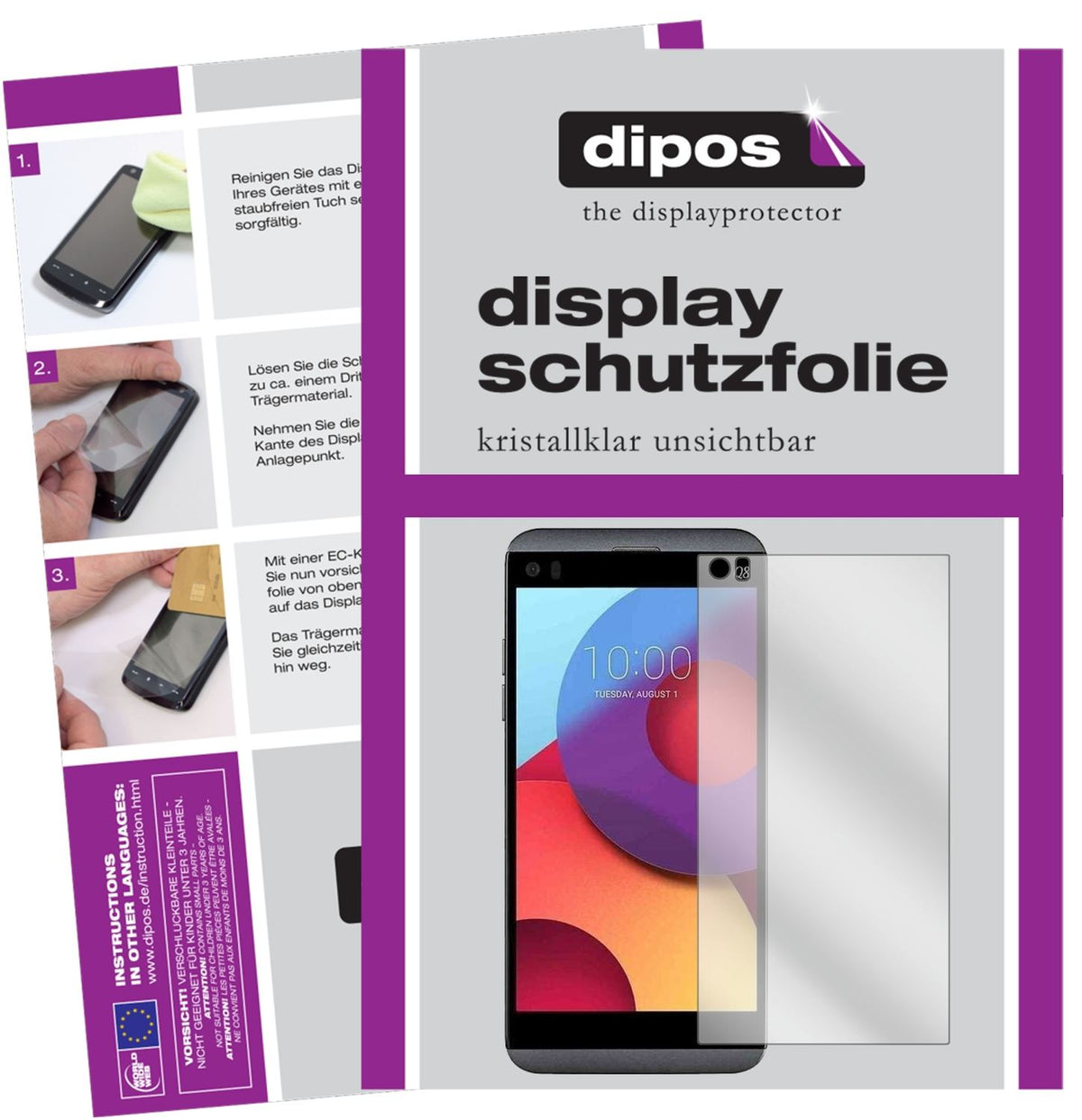 Klare Displayschutzfolie von dipos passend für LG Q8, präziser Zuschnitt und blasenfrei montiert