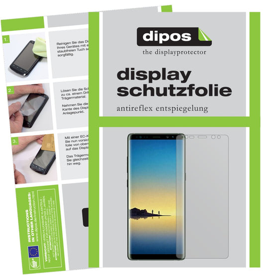 Matte Displayschutzfolie von dipos passend für Samsung Galaxy Note 8, präziser Zuschnitt und blasenfrei montiert