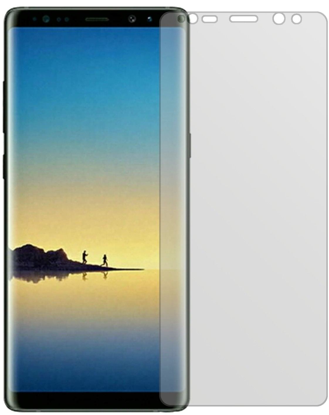 SamsungGalaxy Note 8 mit aufgebrachter dipos Displayschutzfolie, die lästige Fingerabdrücke minimiert