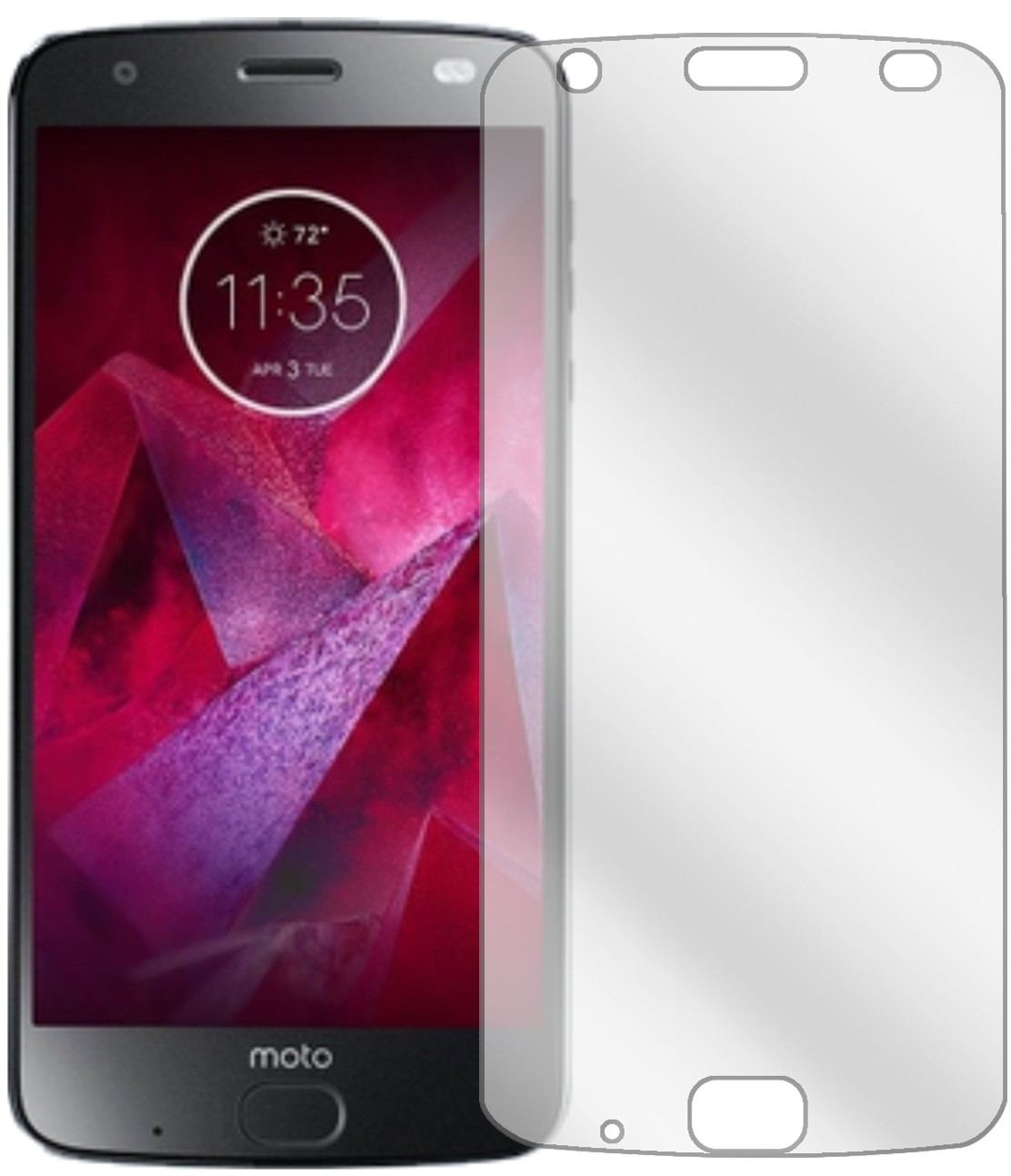 LenovoMoto Z2 Force mit aufgebrachter dipos Displayschutzfolie, glasklare Darstellung ohne Einschränkungen